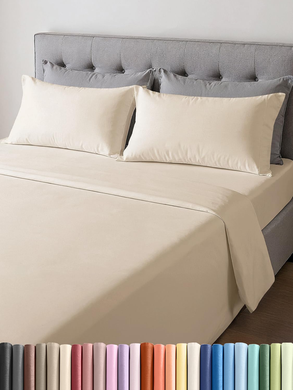 Lightweight 4 Piece Bed Sheet Set Queen Size - Cooling Sheets for Hot Sleepers - Soft Breathable Bedding