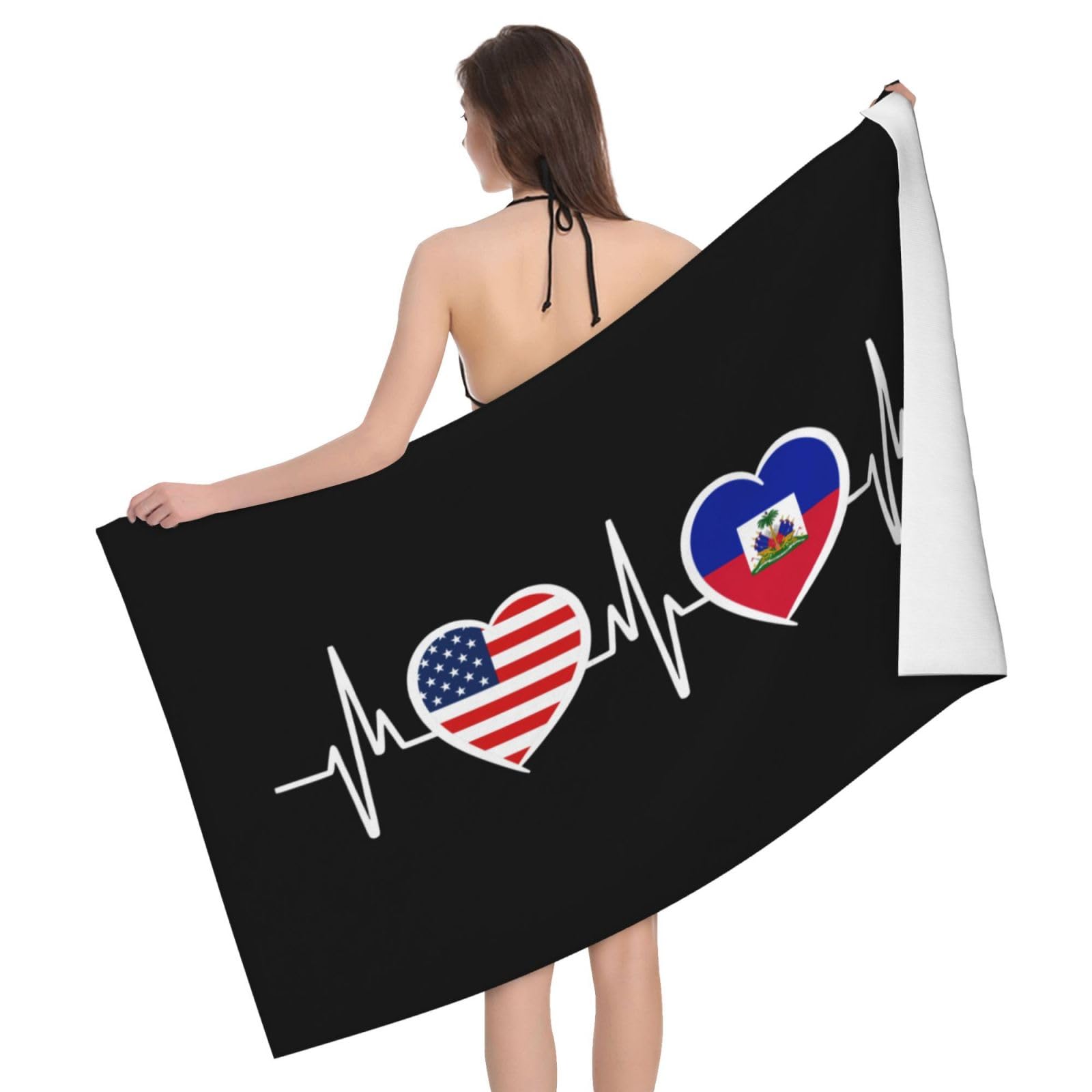 HLBSDM Microfiber America Haiti Flag Beach Towel Quick Dry Soft Sand Free Beach Towels for Pool Swim Beach Lightweight Thin Towels