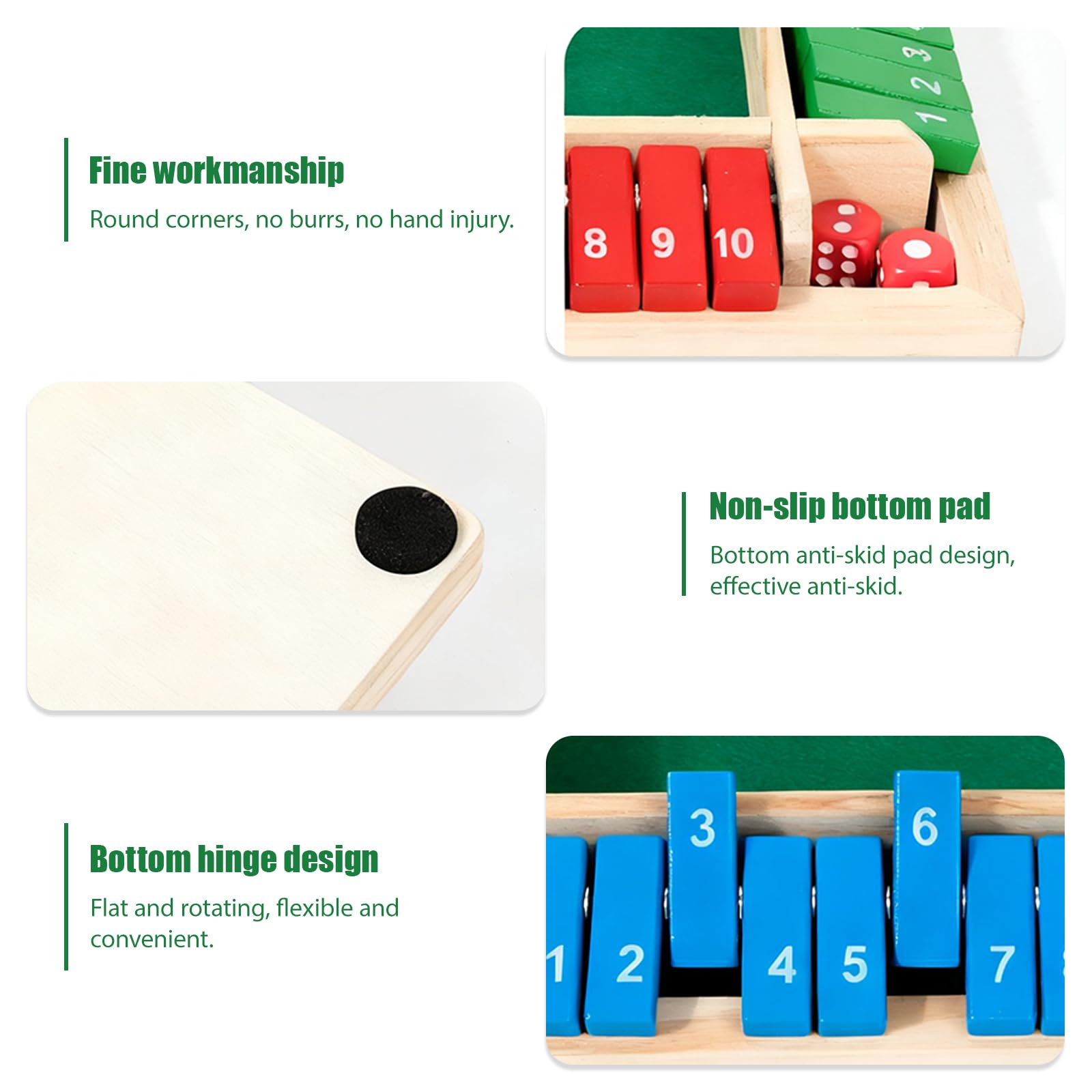 WZHHDM Shut the Box Game 4 Player, Wooden Table Game Family Travel Game - Image 3
