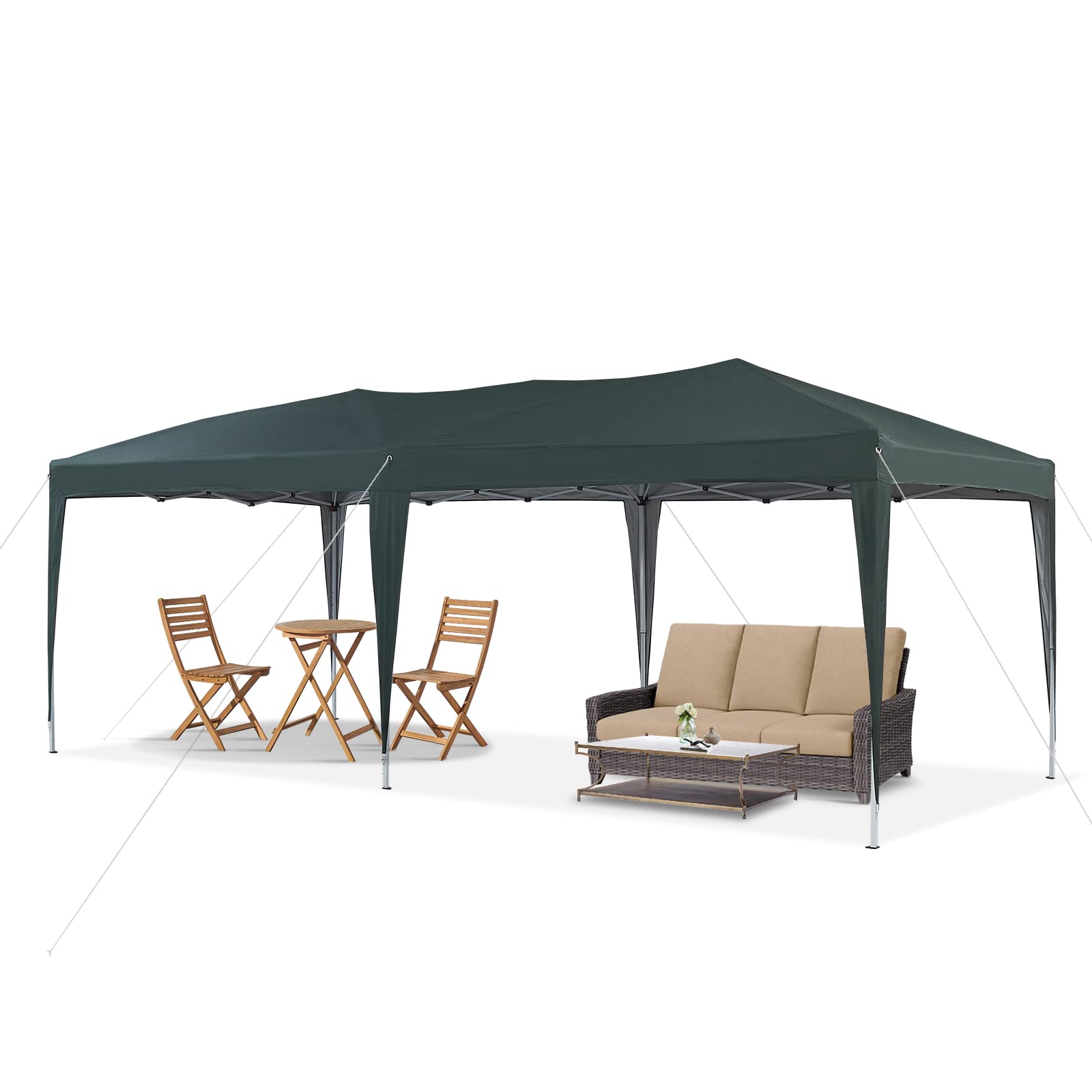 LEMROE Gazebo Marquee 3 x 6M with Rainproof Canopy and Heavy Duty Powder Coated Frame Event Shelter for Garden Patio Outdoors (green-no sidewalls)