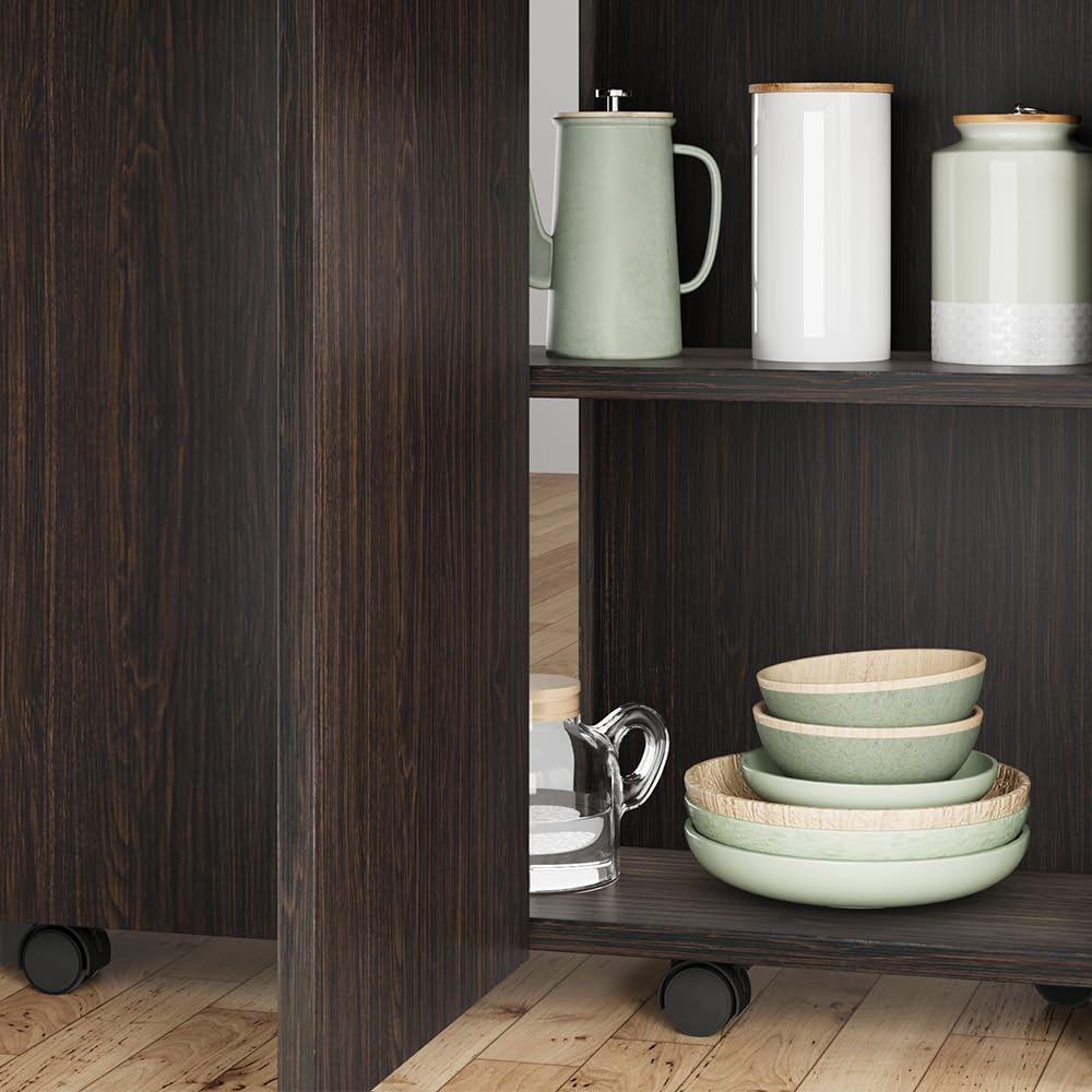 Zstar Platzsparender, Faltbarer Essenztisch Mit Ausziehbarem Drop-Leaf-Design, 2-Stufigem Stauraum Und 6 Feststellbaren Rollen – Erweiterbarer Holztisch Für 4 Personen, Schwarz