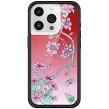 Wildflower Cases - Compatible with iPhone 15 Pro| Protective Black Bumper, 6.5ft Drop Test Certified, Women Owned Small Business | Trendy Red Purple Floral Blue Vines | Serena Floral