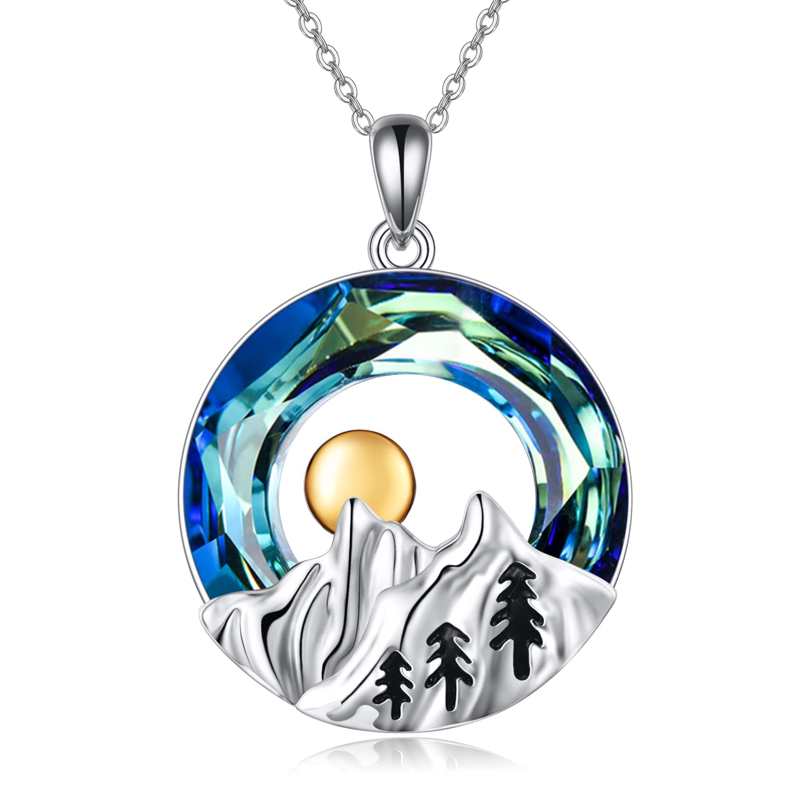 YAFEINI Berg Halskette Sterling Silber Kristall Bergkette Anhänger Halskette Natur Schmuck Geschenk für Skifahrer, Wanderer, Camper, Kletterer, Naturliebhaber