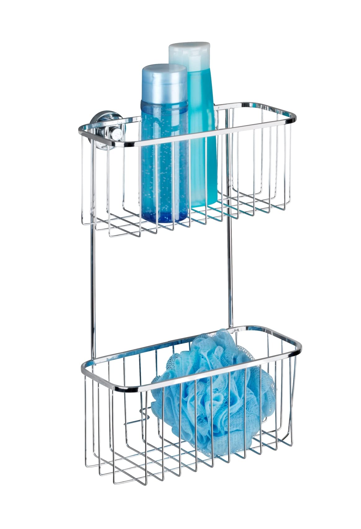 WENKO Power-Loc® portaoggetti da parete a 2 piani in acciaio inox Bovino, Acciaio inossidabile, 22.5 x 35 x 12 cm, Lucido