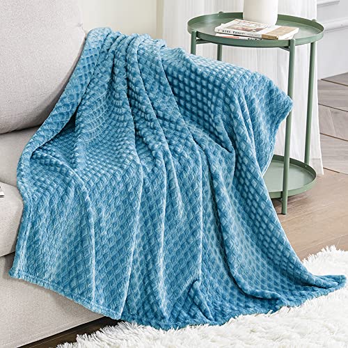 Exclusivo Mezcla Brushed Diamond Check Large Flannel Fleece Throw Blankets (Slate Blue, 50  x 70 )-Soft, Warm and Lightweight