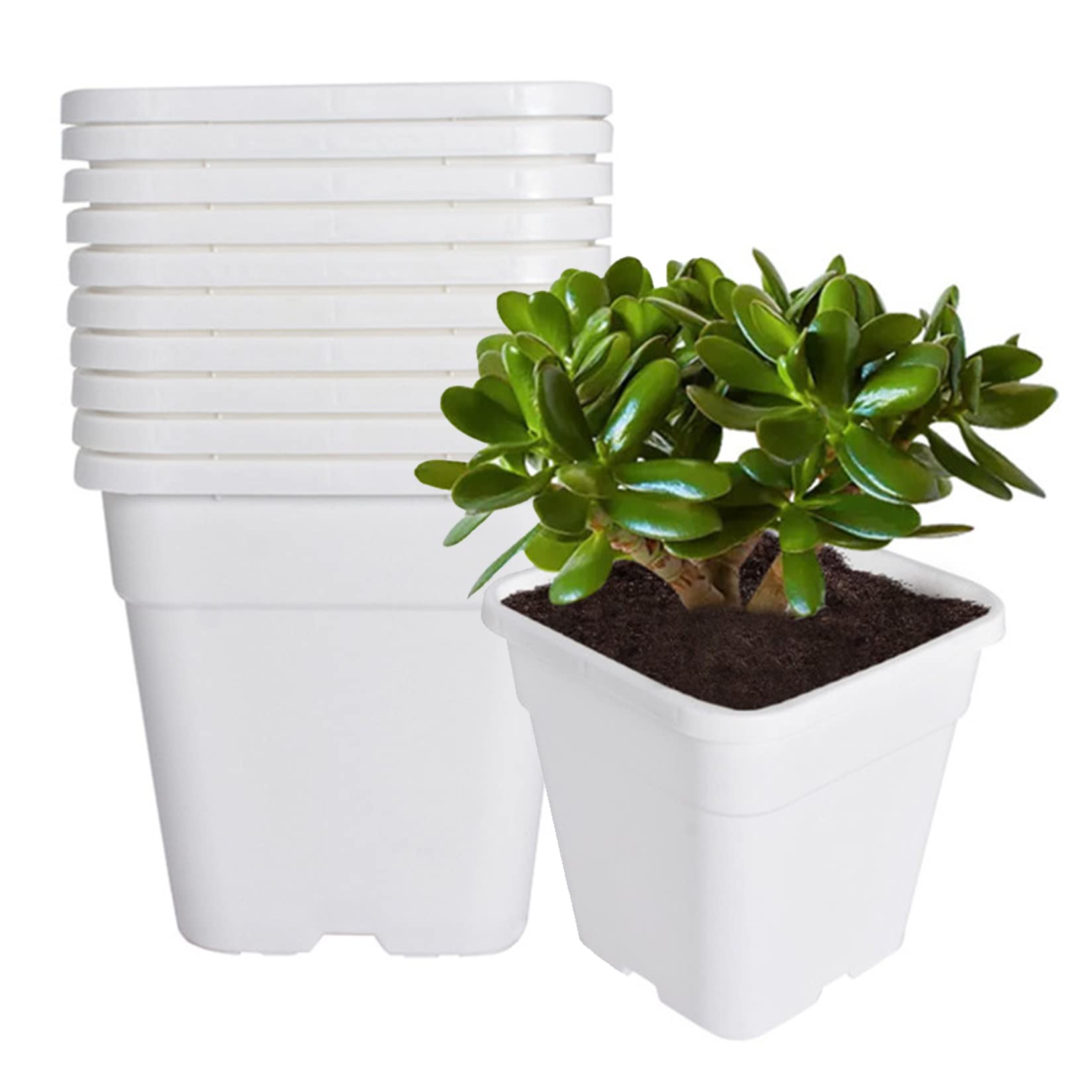 YSMN 10 Pcs Plastic Plant Nursery Pots 5 Gallon Square Planters with Holes for Indoor Outdoor
