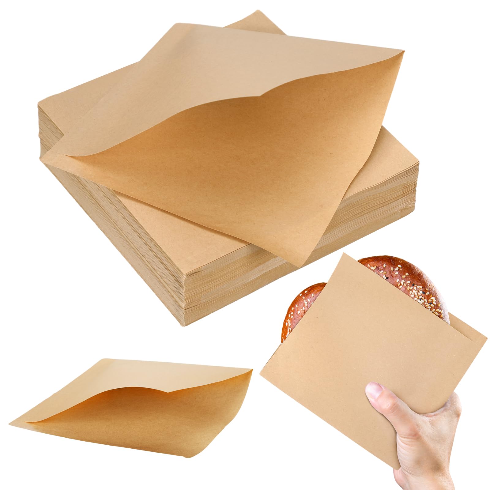 Colarr 1000 Pcs Soft Pretzel Bags 6.69 x 7.09 Inch Pretzels Individual Bags Grease Resistant Double Open Bags Paper Sandwich Wrapper Pretzel Holder for Concession Stands Food Snack Cookie, Brown
