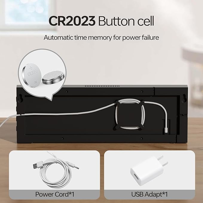 Reloj de Pared Digital Grande 16.2" con Sincronización Bluetooth JALL Negro miniatura 8