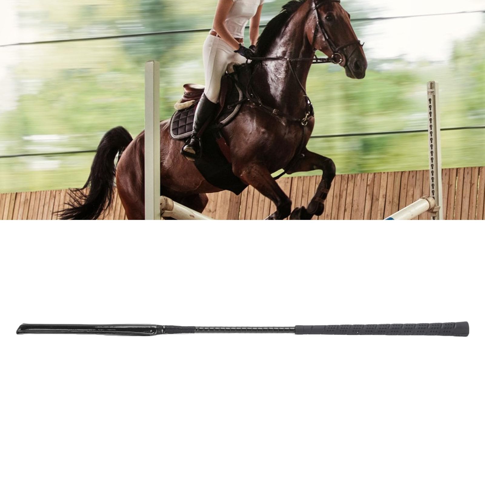 Frustino per cavallo, in pelle verniciata di alta qualità, con manico in silicone antiscivolo, per sport equestri, corsa, allenamento e competizione, 65 cm
