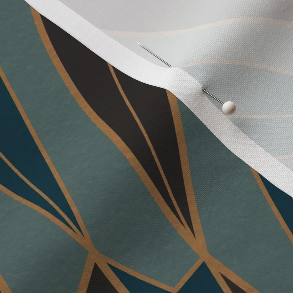 Spoonflower Fabric - Art Deco Palms Tropical Glam Abstract Leaves Teal Botanical 1920S Printed on Petal Cotton Fabric Fat Quarter - Sewing Quilting Apparel Crafts Decor