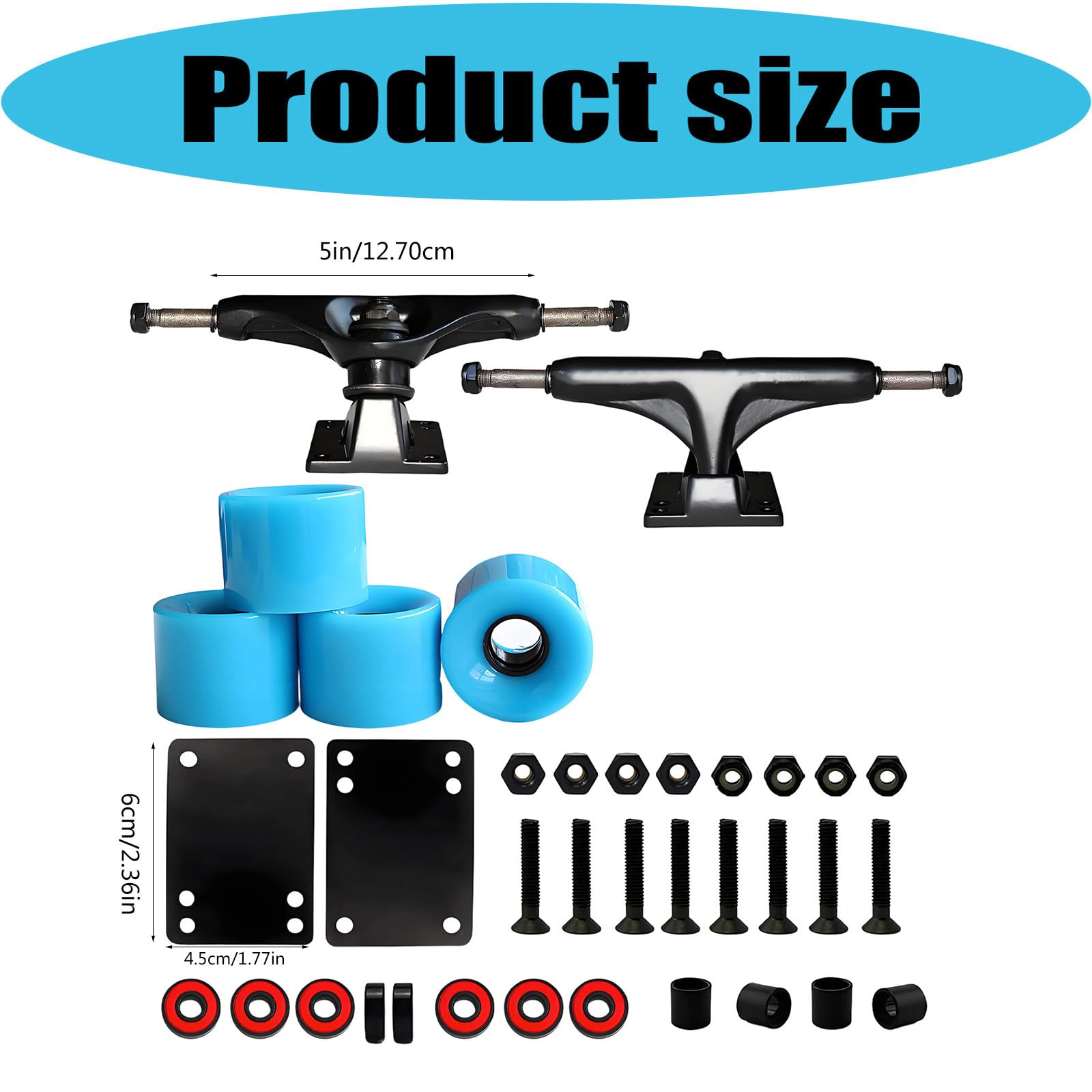 Komplettes 5-Zoll Skateboard Truck mit 60-mm Rad und Präzisionslagern für einfaches Gleiten, sanftes Rollen und Truck Set