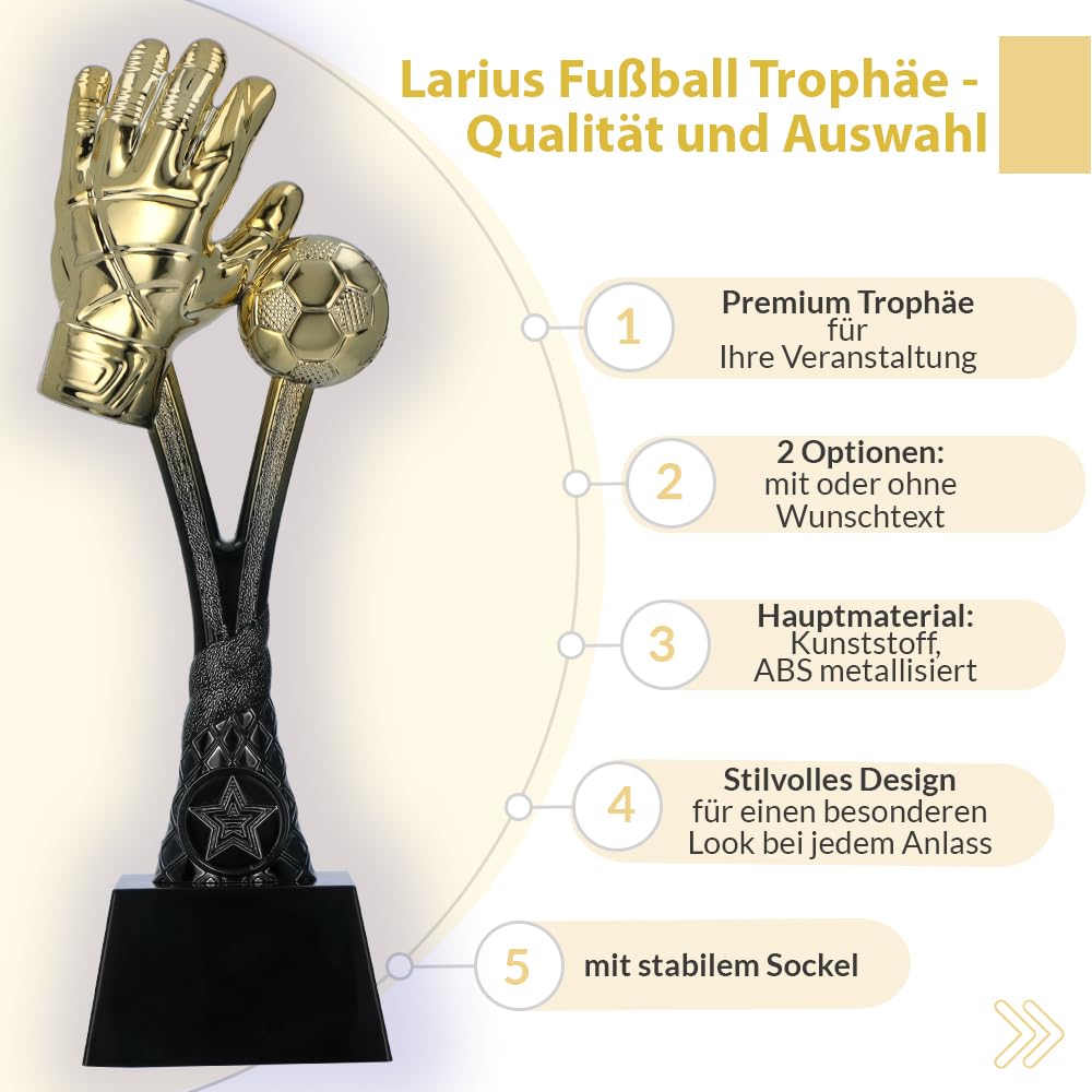 Larius Copa de fútbol trofeo dorado 26 cm 320 g con/sin grabado