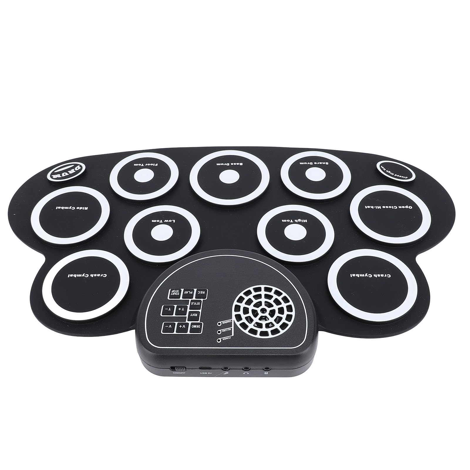 Set de pads electrónicos para batería enrollables, kit de batería eléctrica inalámbrica recargable con altavoz integrado y doble pedal, tambor de práctica de silicona para