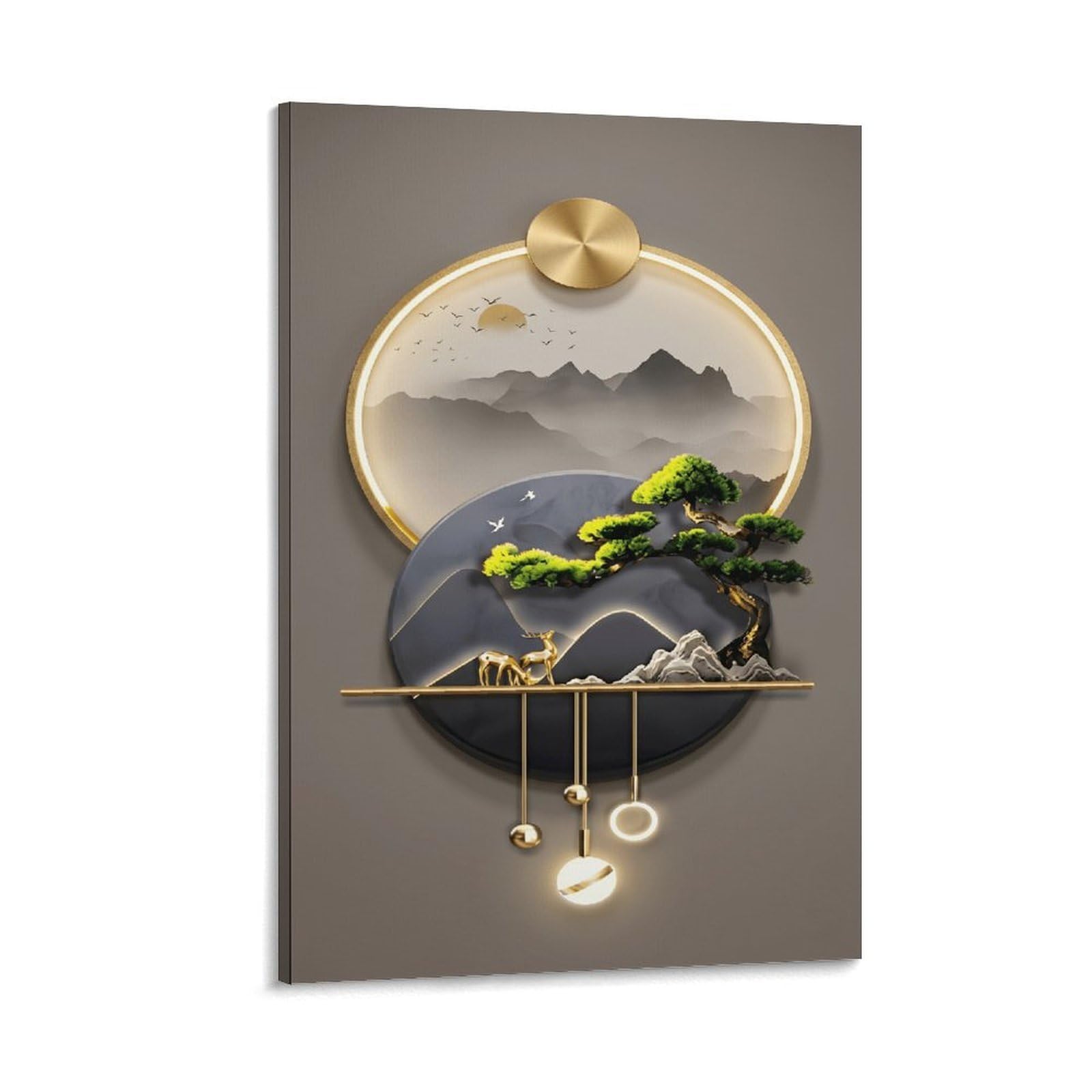 XPASHIQWC Golden Deer Pine Tree Landscape Poster Artwork Giclee Canvas Prints Modern Canvas Wall Art Picture Wall Hanging for Bedroom Living Room Decor 20x30inch(50x75cm)