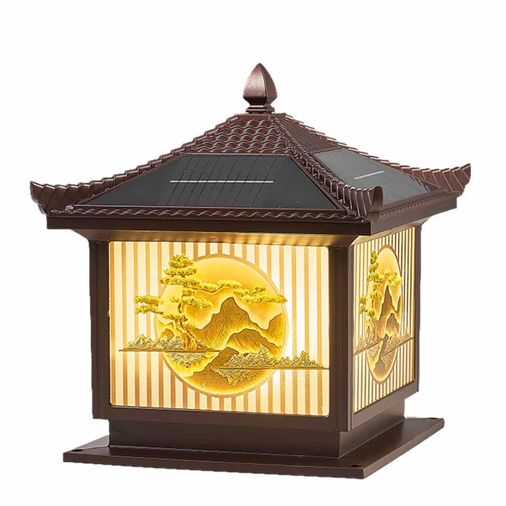 KNBVFHG Chinese Style Household Solar Lights Villa Courtyard Walls Fences Pillar Lamp Ultra Bright LED Solar Landscape Column Headlight with Mounting Base Fixture for Walkway, Driveway, Patio, Porch