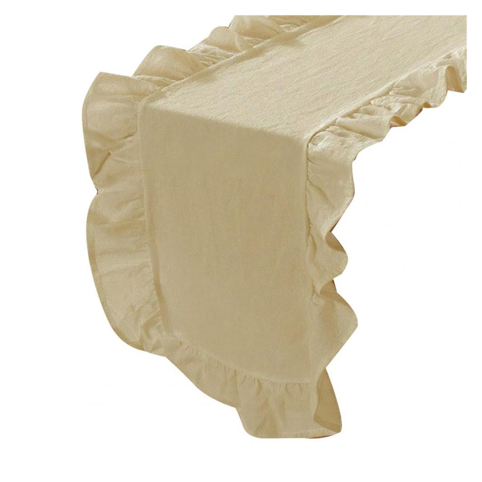 Ruffle Table Runner Rustic Table Runner with Scalloped Edge Farmhouse Cotton Flounces Washable Wedding Party for Dining(Beige,35*180cm)
