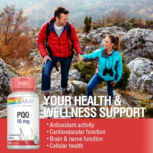 Image of SOLARAY PQQ 10 mg, Pyrroloquinoline Quinone Supplement, Cellular, Heart & Cognitive Function Support, 30 VegCaps