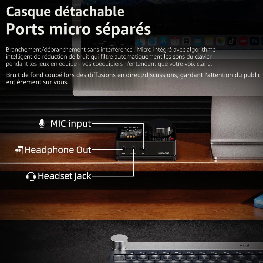 Carte son externe SMSL Nano ONE Pro, puce DSP Hi-Fi, son surround virtuel 7.1, pour Windows/Mac/téléphone/diffusion en direct/jeu, sortie casque 3,5 mm, entrée micro, Plug and Play sans pilote (Noir)