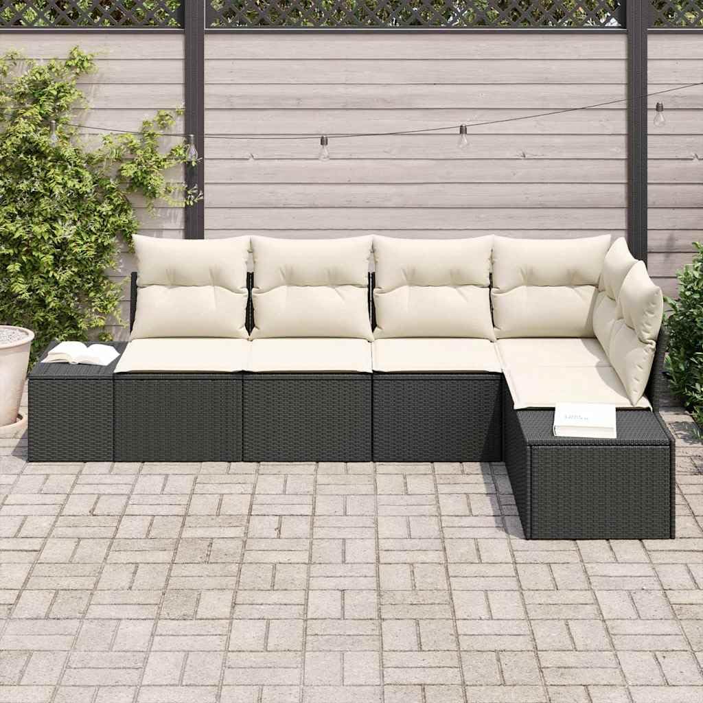 Polirattan modułowy akacjowy na taras 264 x 154 x 69 cm czarny kremowy