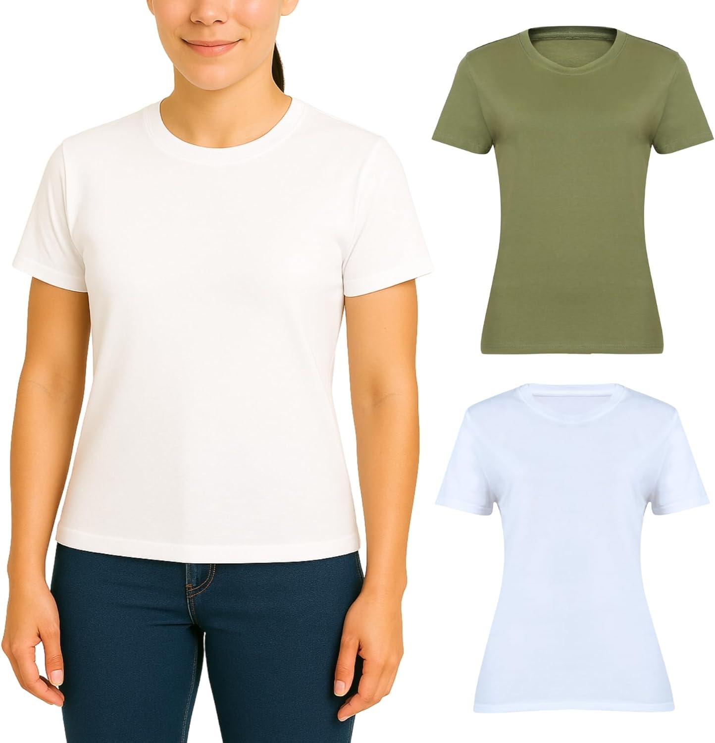 Women's T-Shirts Short Sleeve Crewneck Cotton Soft Comfortable Fashion T Shirts for Women, Multicolor, 2 Pack