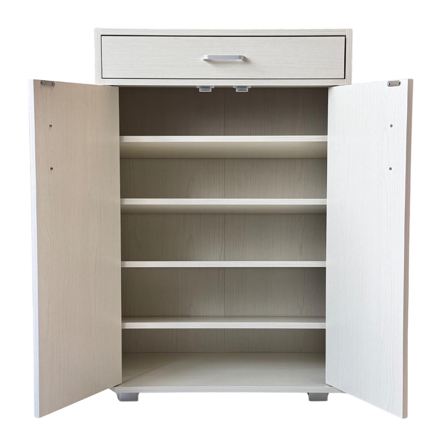 eacommerce | Scarpiera 4 ripiani, 2 ante, 1 cassetto | Legno melaminico, 63x33x95H cm | Ripiani inclinati, piedini in ABS | Organizzazione scarpe salvaspazio (Cemento)