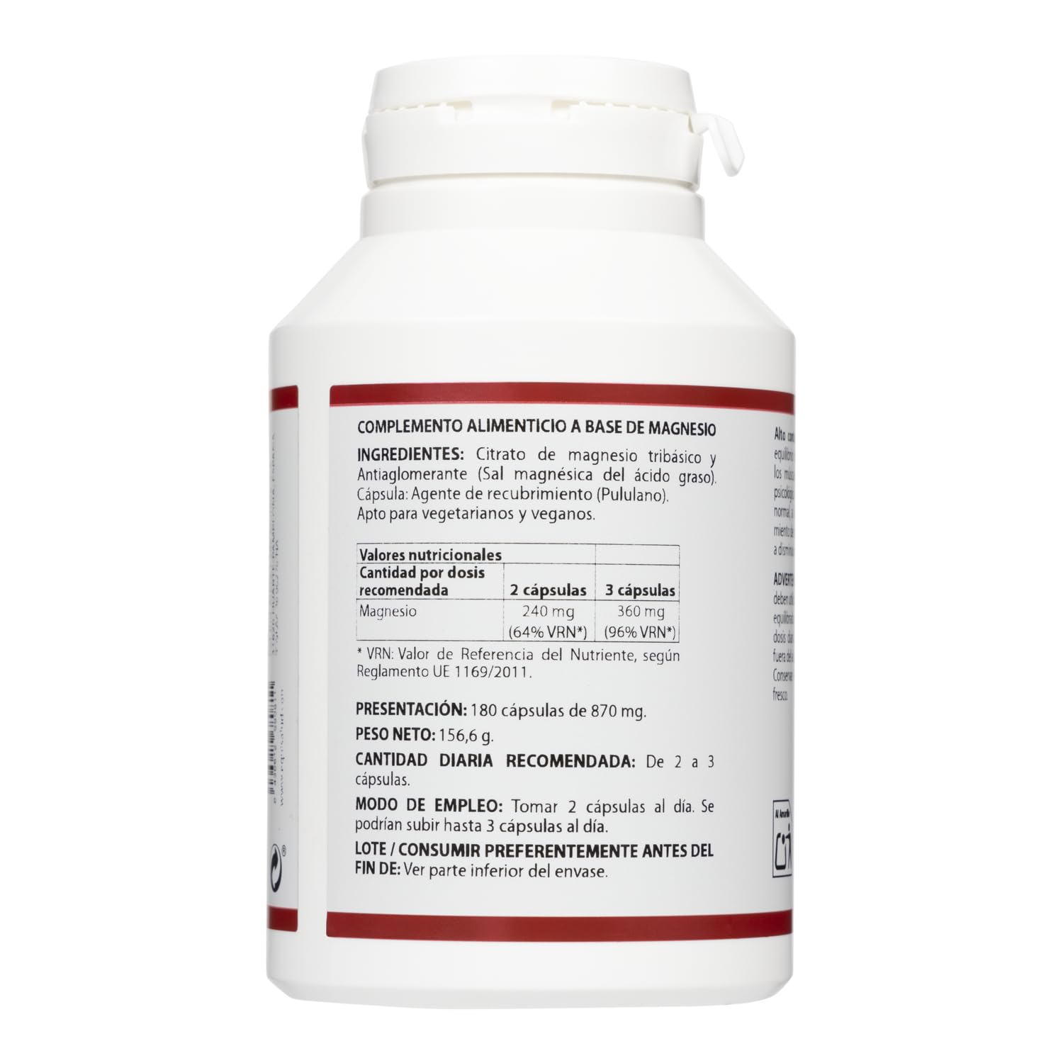 Holomega Citrato de Magnesio – 180 Cápsulas | Magnesio de Alta Absorción | Energía, Cansancio y Función Muscular | Sistema Nervioso y Equilibrio Electrolítico | Equisalud