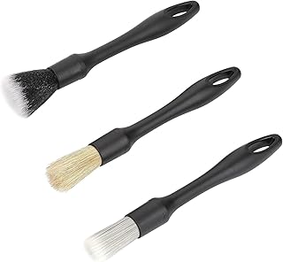 Car Detailing Brush Set, 22cm Long Handle, 3 Types Natural Bristles, Black