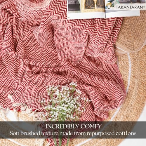 Image of Tarantaran All Season Cotton Weaved Throw Blanket for Bed /Sofa 50x70 INCHES (Red)