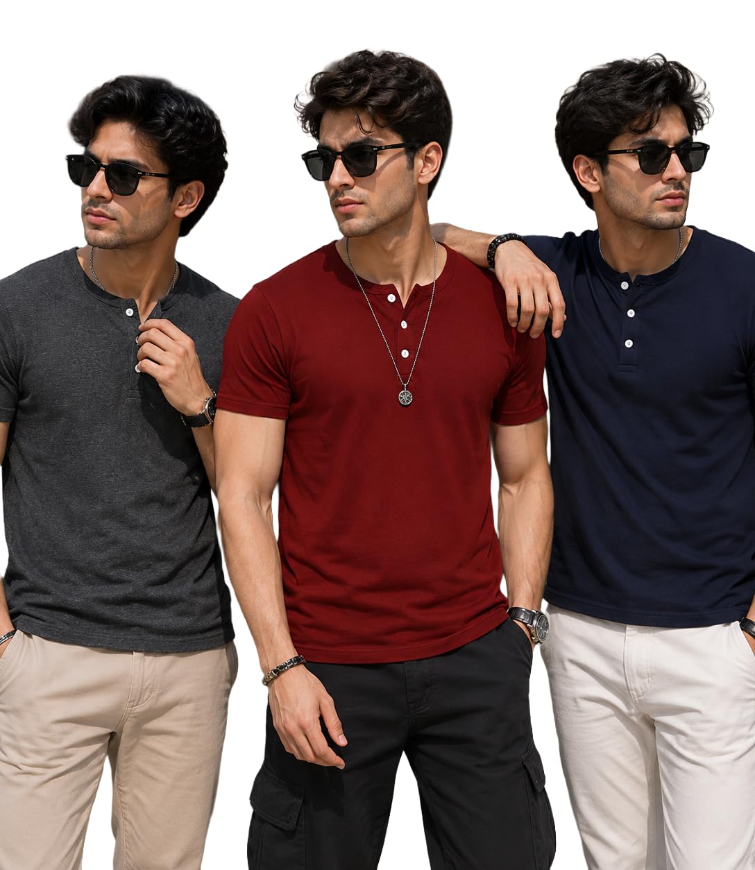 london hills T Shirt for Man | Men Henley Neck Tshirts | Tshirt Shirts Men | Gym T Shirts for Mens Workout T-Shirts for Man Cotton Stylish Henly Neck T Shirt Half Sleeve Regular Fit Solid Multicolour-picture-34