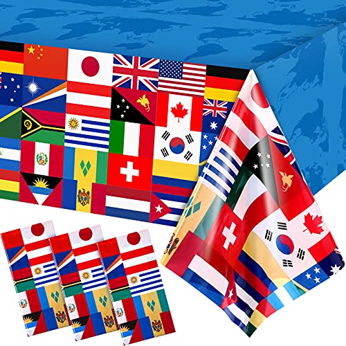 FuWeave 3 Pack International Flag Table Cover Patriotic Table Cloth World Country Flags Plastic Tablecloth for Festival Events Celebration Party Decorations Soccer Sports Beer Party, 108 x 54 Inch