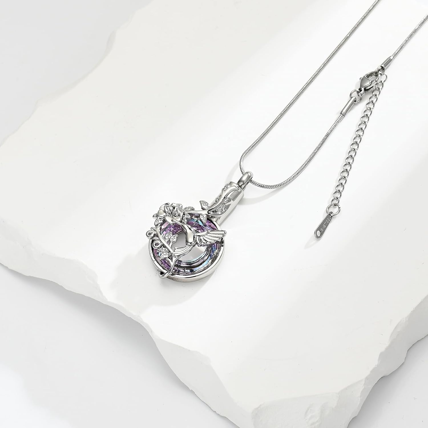 zeqingjw Crystal Hummingbird Cremation Urn Necklaces for Ashes Stainless Steel Urn Jewelry for Human Pets Keepsake Jewelry for Loved Ones - Image 8