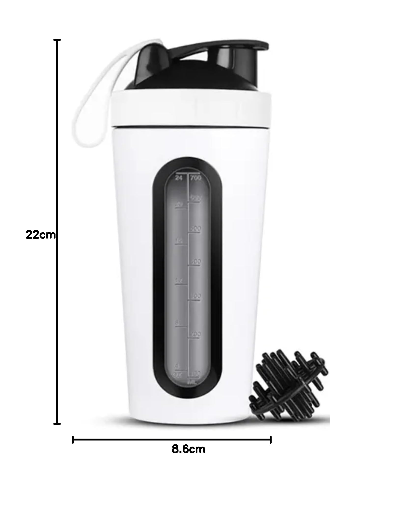 JAY Botella agitadora de acero inoxidable, ventana visible, a prueba de fugas, sin BPA (750 ml, blanco)