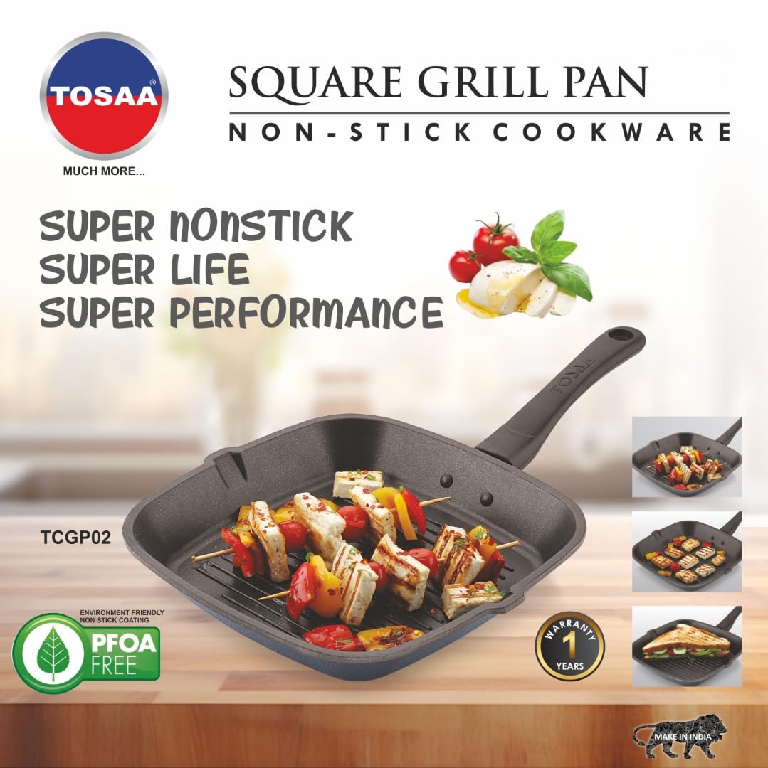 Tosaa Non-Stick Aluminium Gas Compatible Grill Pan, 24 cm, Marble Grey 4