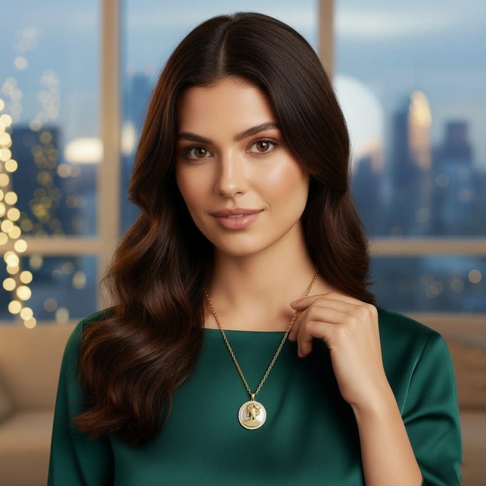 Vintage Goddess Coin Necklace, gold-plated copper material, natural seashell portrait pendant, set with cubic zirconia, vintage relief jewelry, adjustable chain, a fashionable gift - Image 6