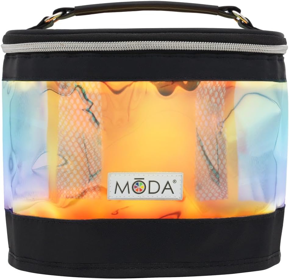 MODA Brush Iridescent Makeup Brush Train Case – Travel-Friendly Folding Storage Organizer for Makeup Brushes & Tools, Durable & Easy to Clean