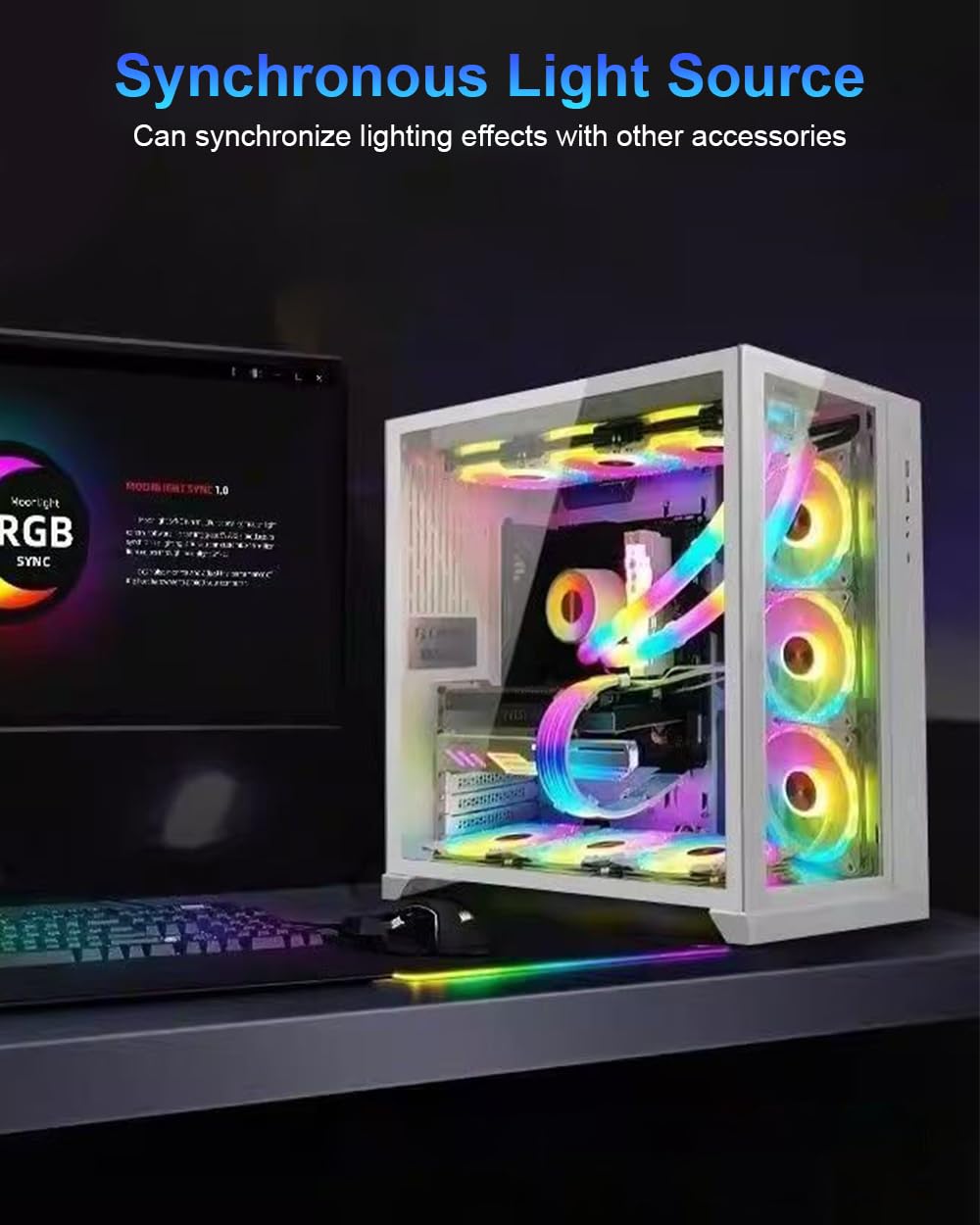 ARGB PSU Cable Cover Kit, Aurora RGB Power Extension Cable Cover Kit for Motherboard and GPU PC Cable, 5V 3-Pin ARGB Motherboard ATX/MATX/ITX, Suitable for 12+4-Pin/8-Pin/24-Pin Aurora-CO-BL
