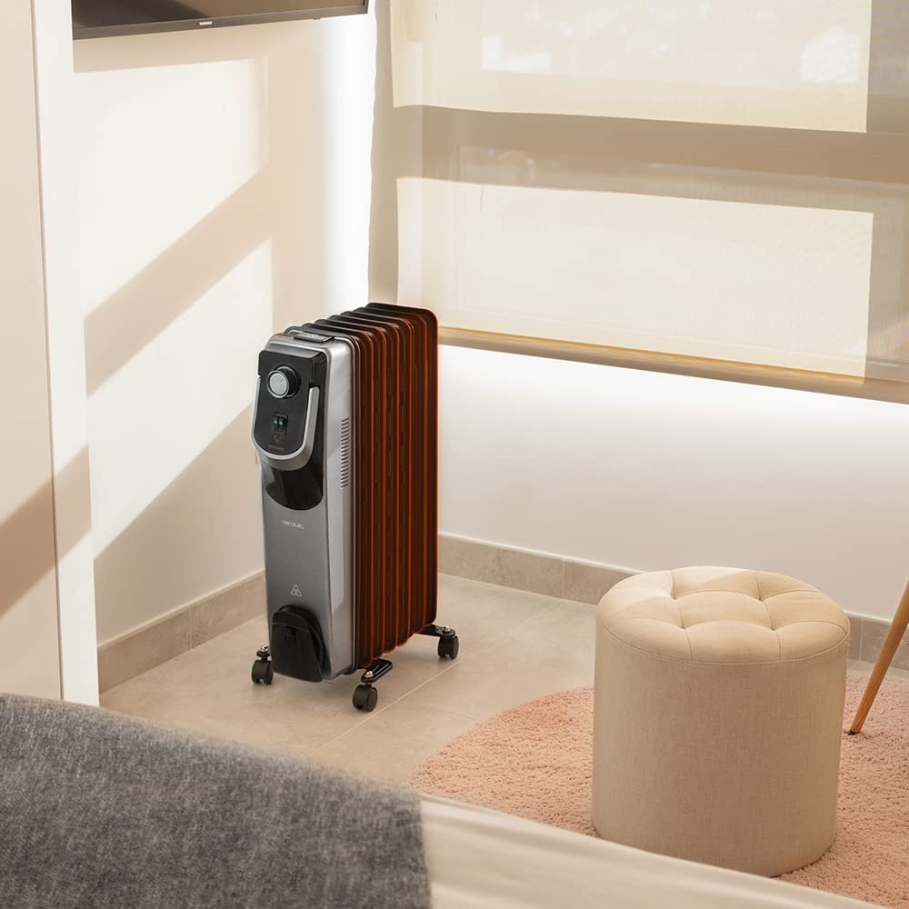 Cecotec Radiateur Électrique à Huile ReadyWarm 7000 Space 360 Black, 7 Modules, Basse Consommation, 1500 W, 3 Niveaux, Range-câble, Technologie 360, Système Sécurité, Surface jusq'à 18 m2