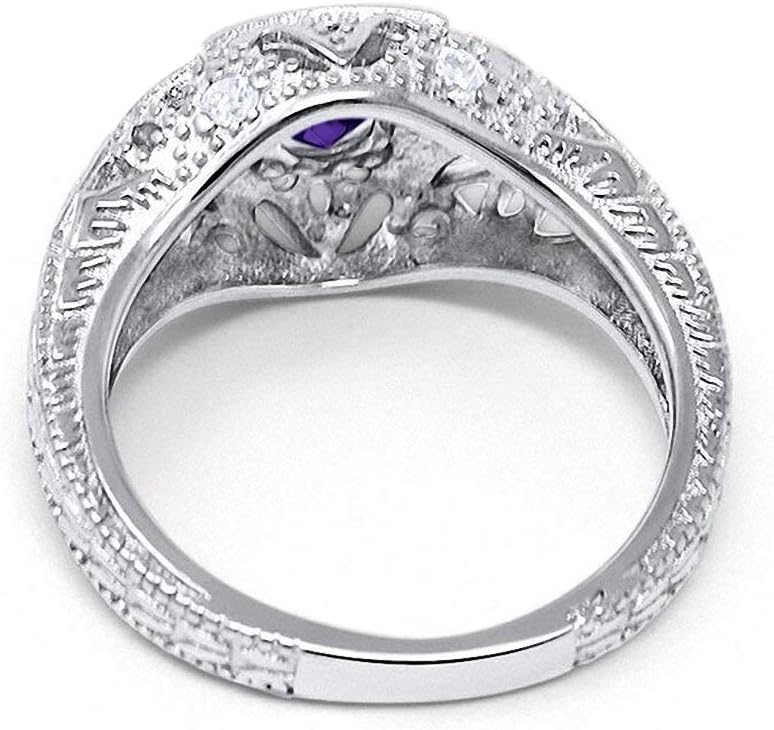Blue Apple Co. Art Deco Ring Round Cubic Zirconia Leaf Filigree Design Split Shank Twisted Band Bridal Statement Wedding Engagement Rings For Women 925 Sterling Silver Gifts For Her