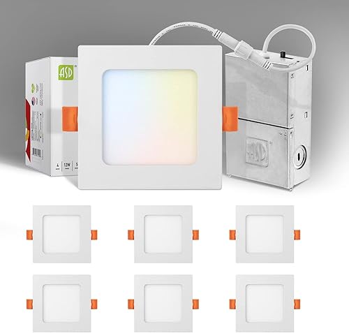 ASD Iluminación LED empotrable cuadrada de 4 pulgadas  2700 K3000 K3500 K4000 K5000 K, 12 W 50 W Eqv  Luces de techo ultra finas y regulables con disponible en Yaxa Peru