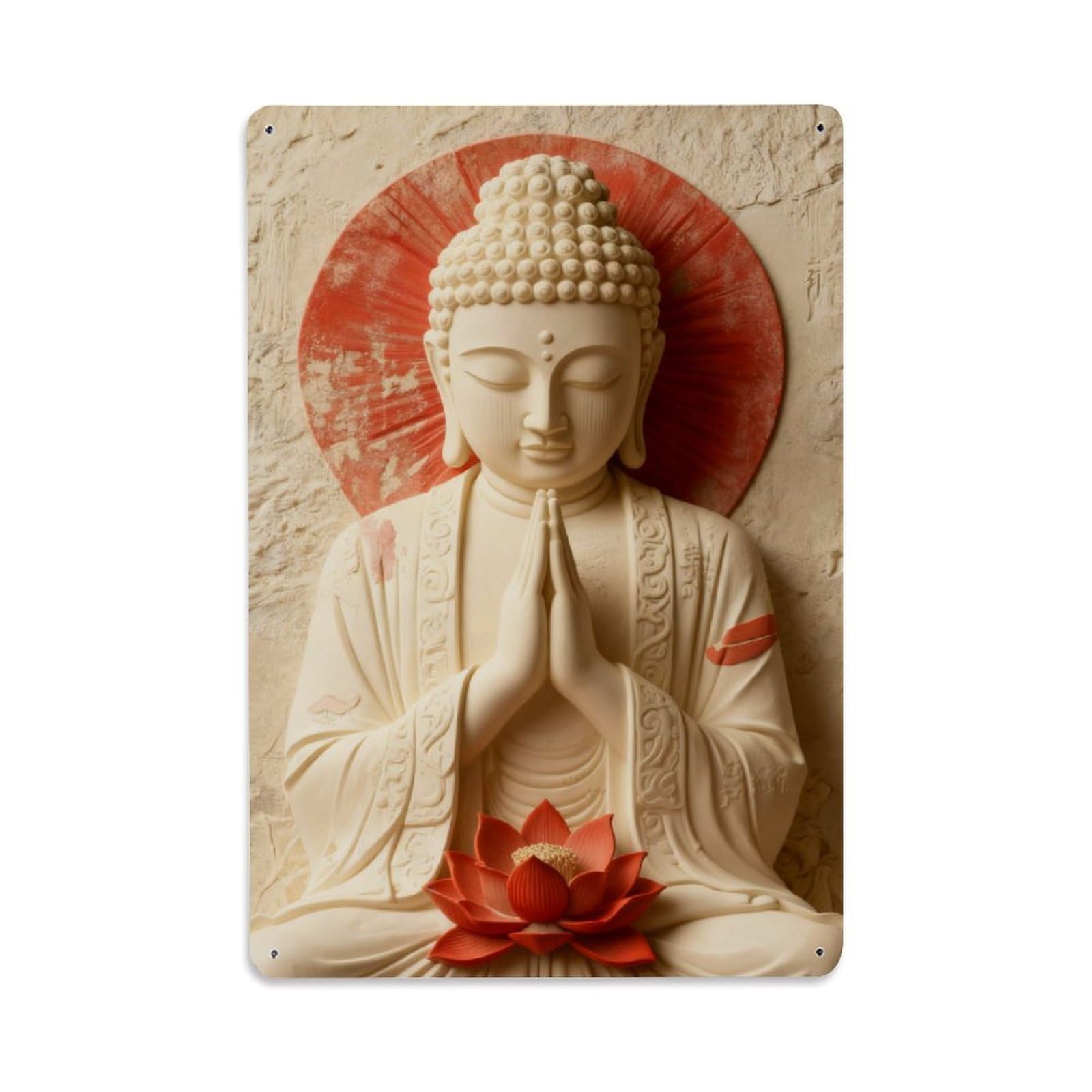 Buddha Lotus Red Halo Art Vintage Metal Tin Sign Retro Wall Decor, Bar Garage Cafe Kitchen Home Wall Art Poster Decoration 8x12inches