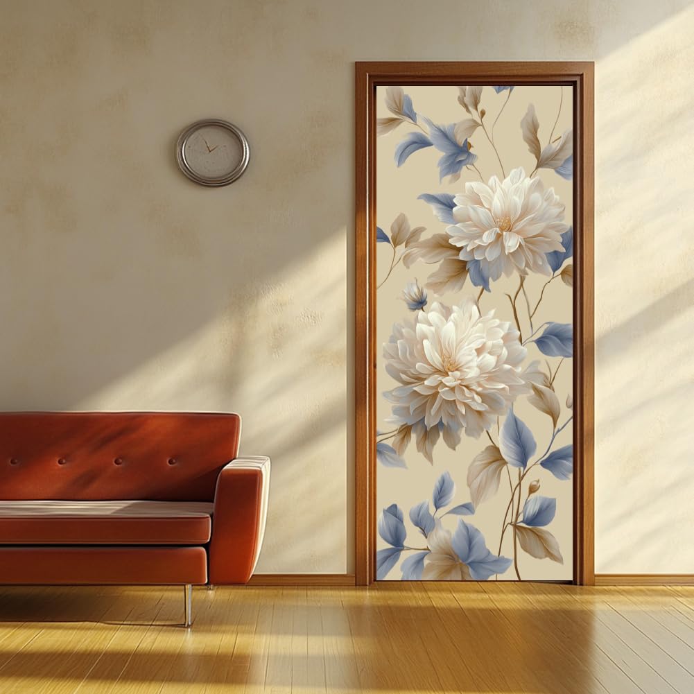 arricraft 2 adesivi per porta 31,5 "X78,7" 3D, moderni, neutri, bianchi, fiori, per porte, in PVC, per camera da letto, soggiorno, decorazione per la casa