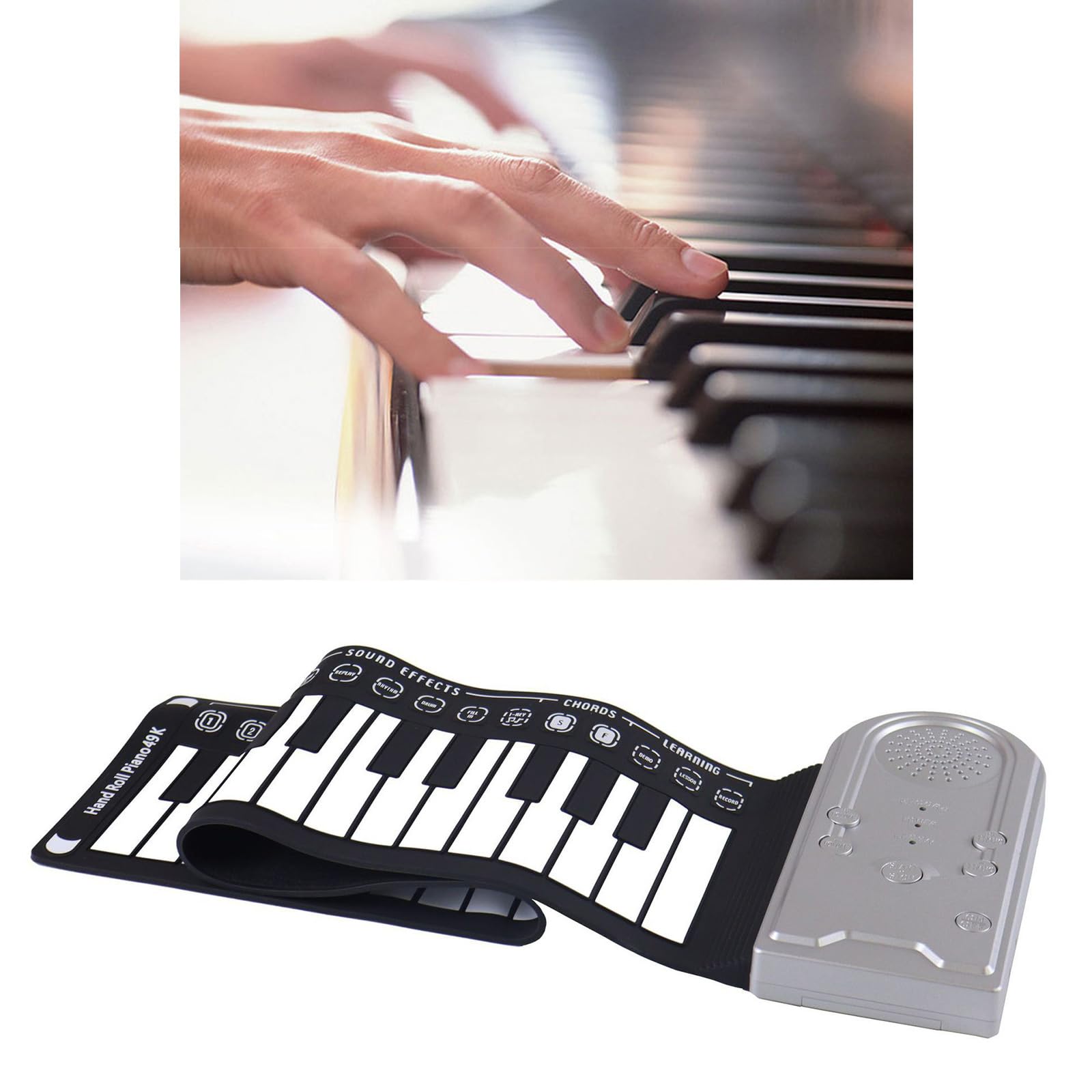 Piano plegable práctico de 49 teclas con conectividad USB, altavoces integrados, teclado de silicona, diseños para viajes, uso doméstico, piano digital plegable