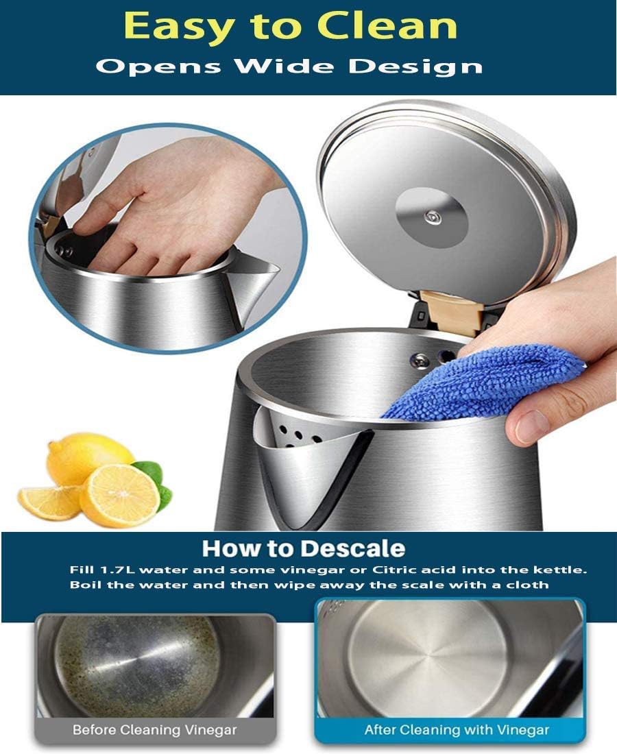 Electric Kettle Hot water kettle 1.5L Double Wall Stainless Steel Cool Touch Electric Kettle Auto Shut-off & Anti-Scald Protection: Home & Kitchen