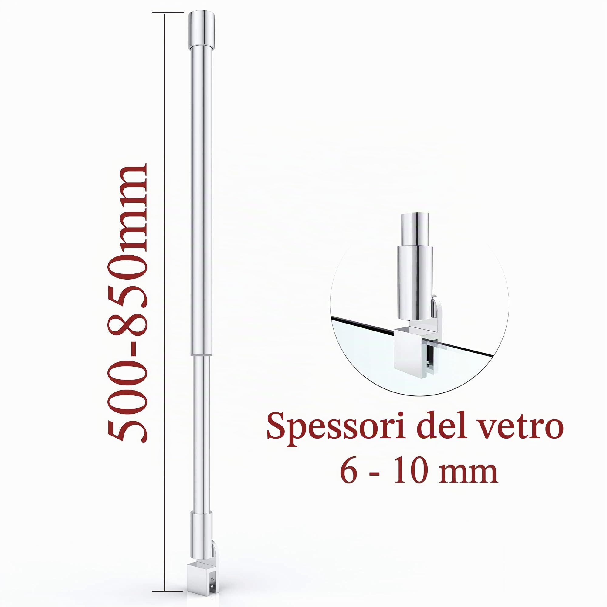 Stabilizzatore per pannelli doccia in acciaio INOX, spessore vetro 6-10 mm, Argento