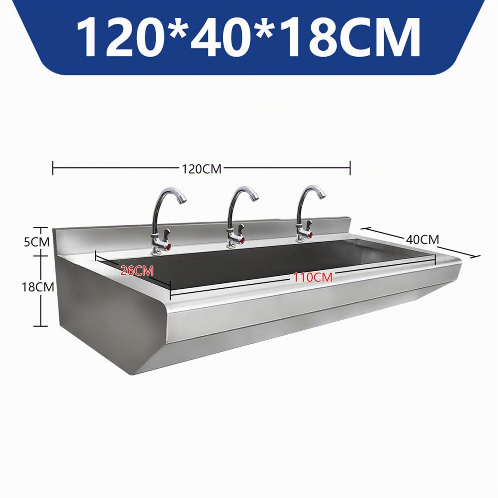 Évier Utilitaire en Acier Inoxydable, Lave-Mains Mural Professionnel，évier De Cuisine avec Robinet，évier Industriel pour Cantine Scolaire，évier D'atelier pour Garage