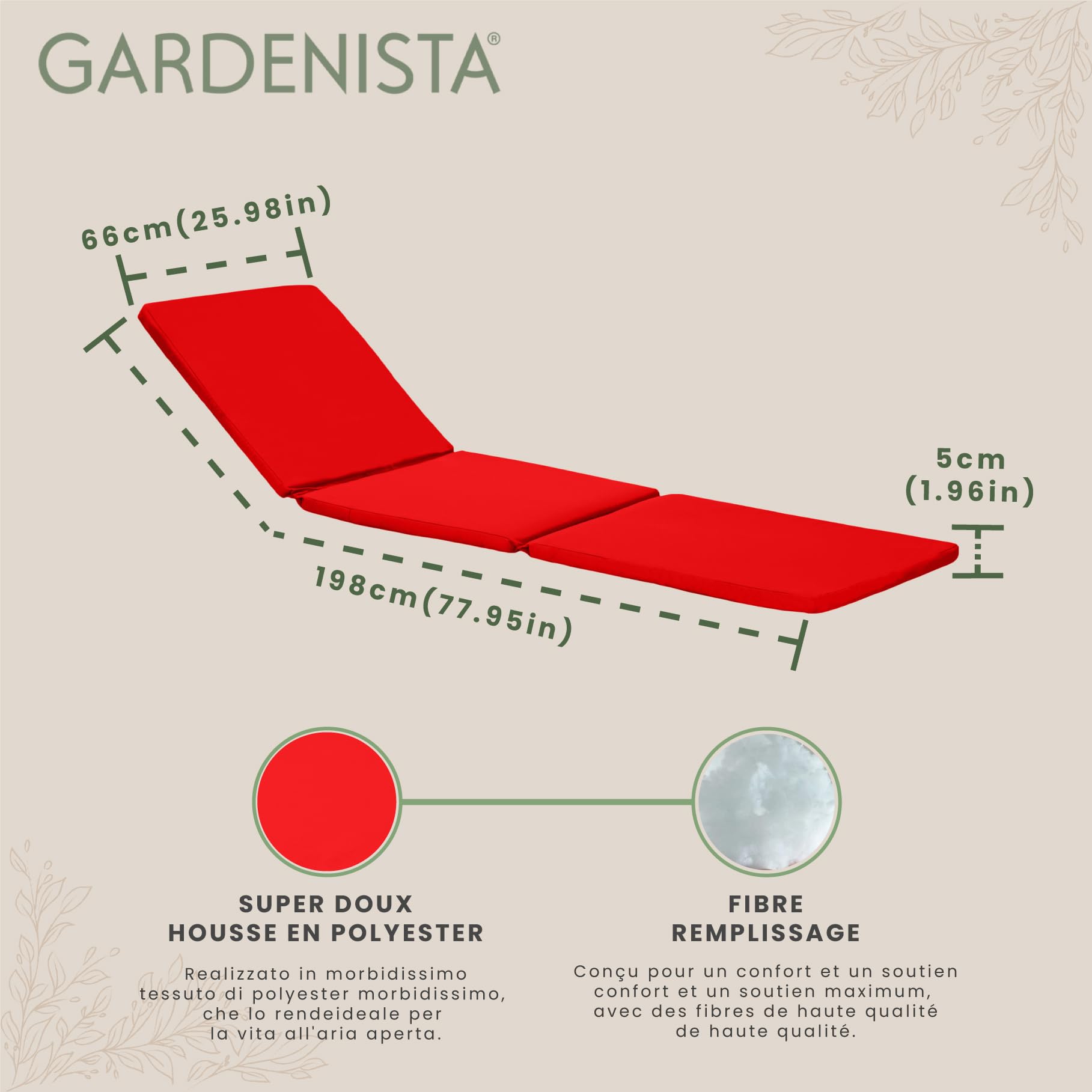 Gardenista Rembourrage de Remplacement pour transat de Jardin pour Allibert Keter Daytona | Coussin de transat en rotin inclinable pour Meubles de Patio | Résistant à l'eau et léger (Rouge)