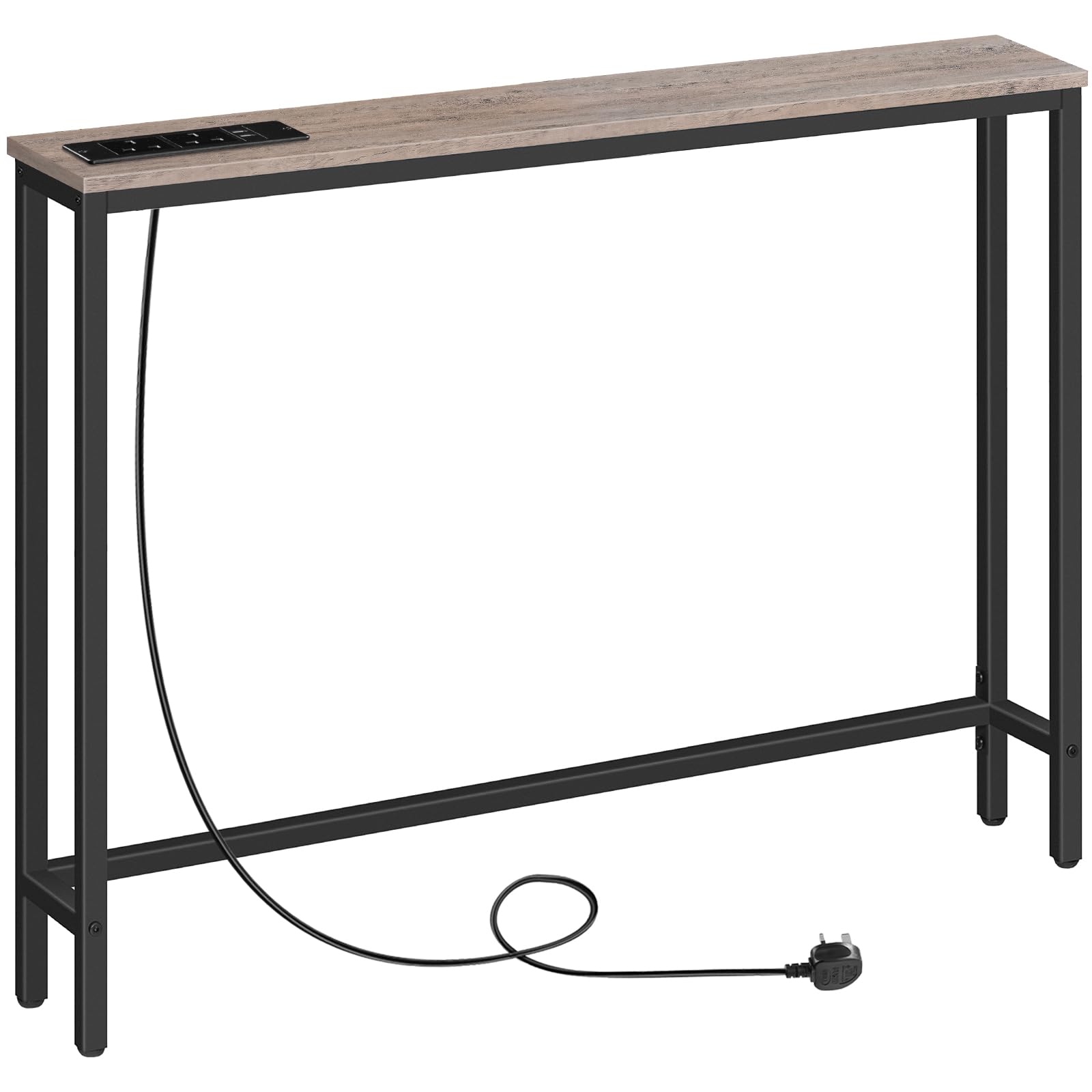 HOOBRO Slim Console Table with Charging Station, Narrow Behind Sofa Table with USB Ports and Power Outlets, 100 cm Long, Hallway Table for Entryway, Small Spaces, Greige EBG51KXG01