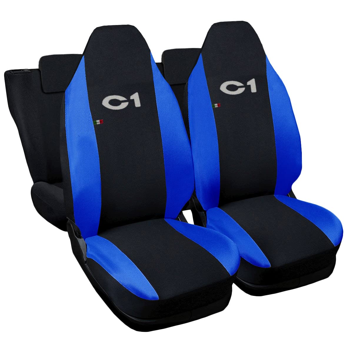 Coprisedili Per Citroën C1 - Set Completo Anteriore/posteriore, Made In Italy, Nero/blu - Foto 10