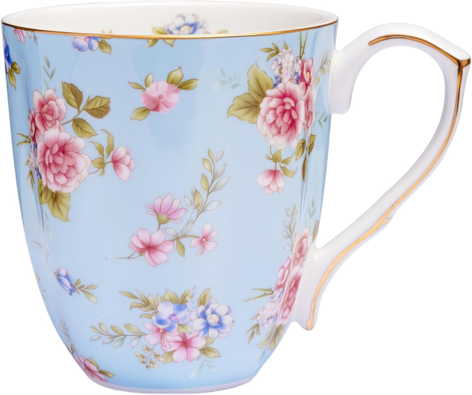 LJIMICAORO 13oz Bone China Floral Mug with Gold Bone China Coffee Mugs Bone Teacup Christmas Mugs Birthday Gifts for Women Mom Friends Coworker