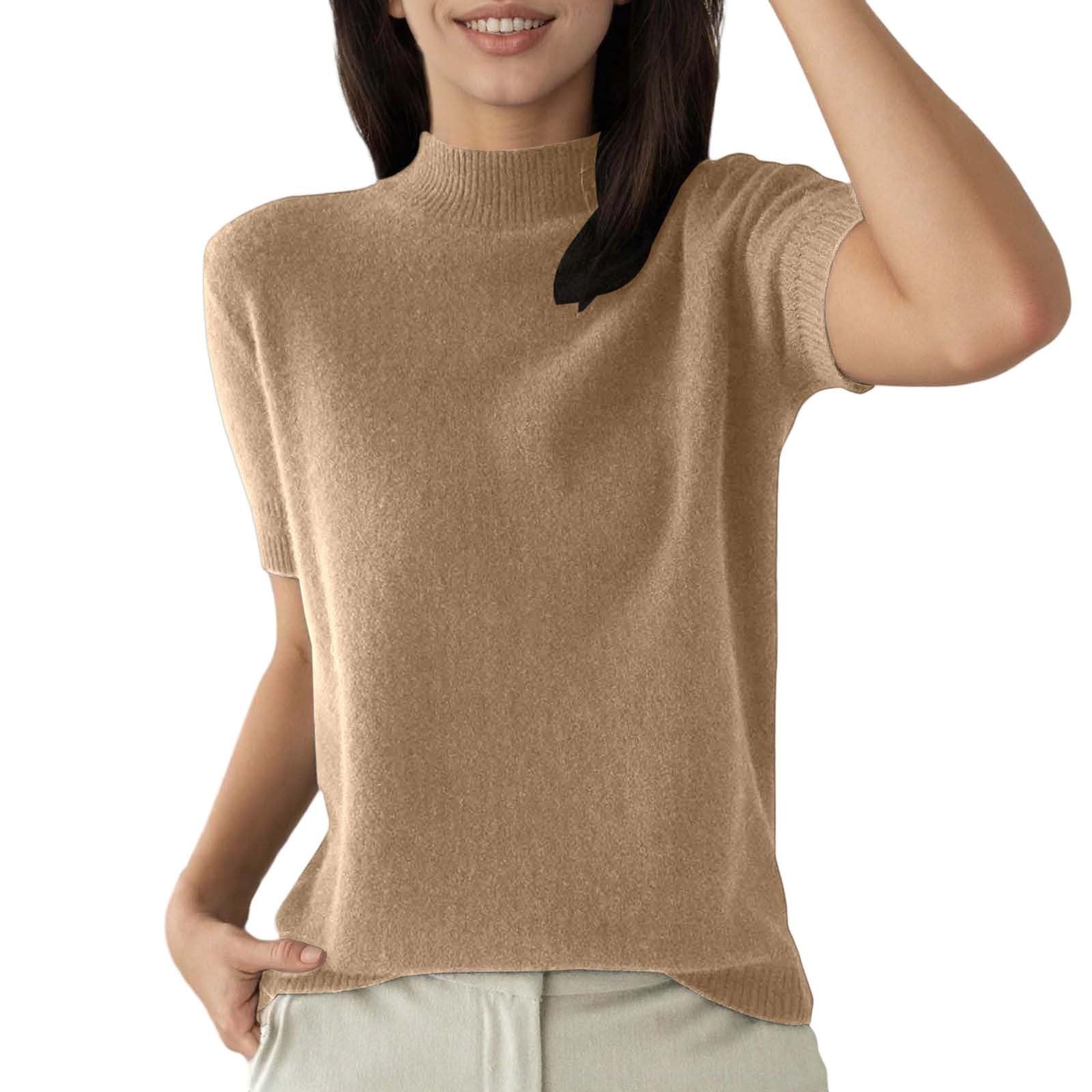 Turtleneck Tops for Women Mock Neck Tops for Women Short Sleeve Work Business Casual Slim Fitted Basic Knit